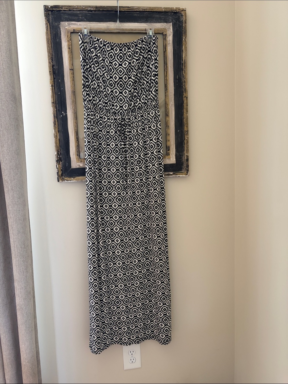 Old Navy Black and White Strapless Geometric Maxi Dress
